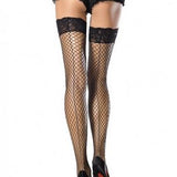 Stay Up Lace Top Thigh Highs With Backseam - One Size - Black Leg Avenue