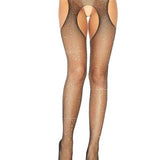 Casey Rhinestone Fishnet Suspender Pantyhose - One Size - Black Leg Avenue