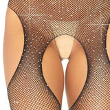 Casey Rhinestone Fishnet Suspender Pantyhose - One Size - Black Leg Avenue