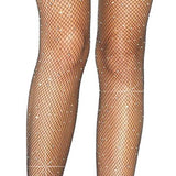 Casey Rhinestone Fishnet Suspender Pantyhose - One Size - Black Leg Avenue