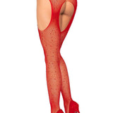 Casey Rhinestone Fishnet Suspender Pantyhose - One Size - Red Leg Avenue