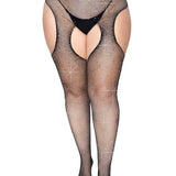 Casey Rhinestone Fishnet Suspender Pantyhose - Queen - Black Leg Avenue