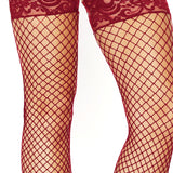 Stay Up Fishnet Thigh Highs - One Size - Burgundy Leg Avenue