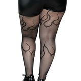 Flame Net Tights - 1x/2x - Black Leg Avenue