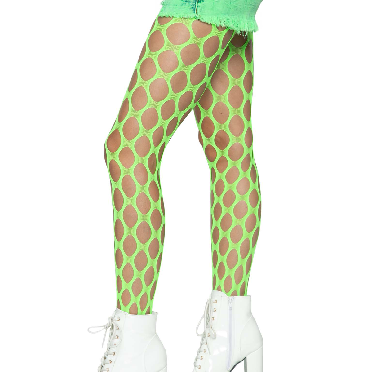 Jumbo Pothole Net Tights - Neon Green - One Size Leg Avenue