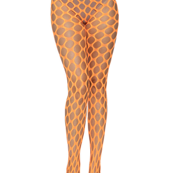 Jumbo Pothole Net Tights - Neon Orange - One Size Leg Avenue