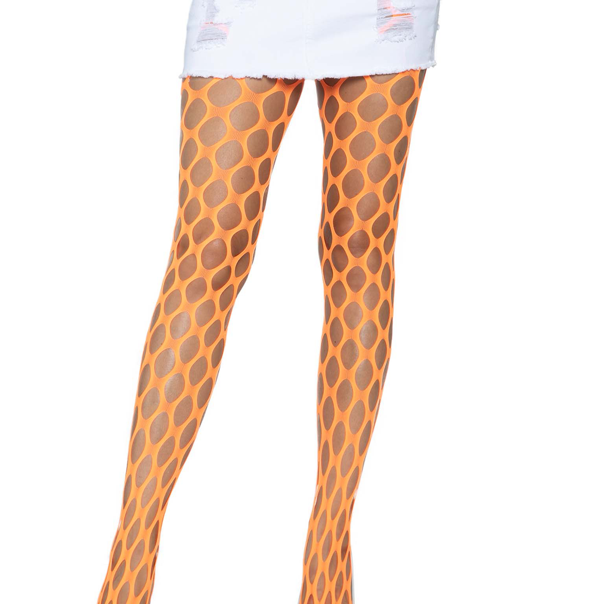 Jumbo Pothole Net Tights - Neon Orange - One Size Leg Avenue