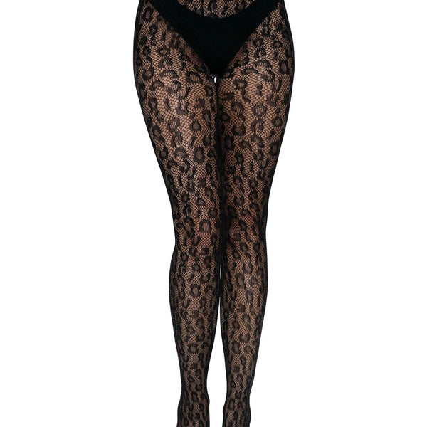 Leopard Net Tights - One Size - Black Leg Avenue