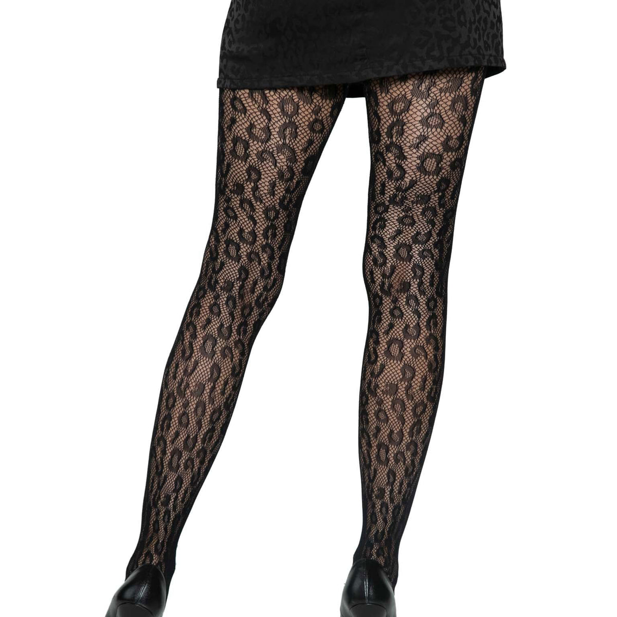 Leopard Net Tights - One Size - Black Leg Avenue