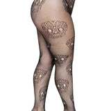 Lace Skulls Fishnet Tights - 1x/2x - Black Leg Avenue