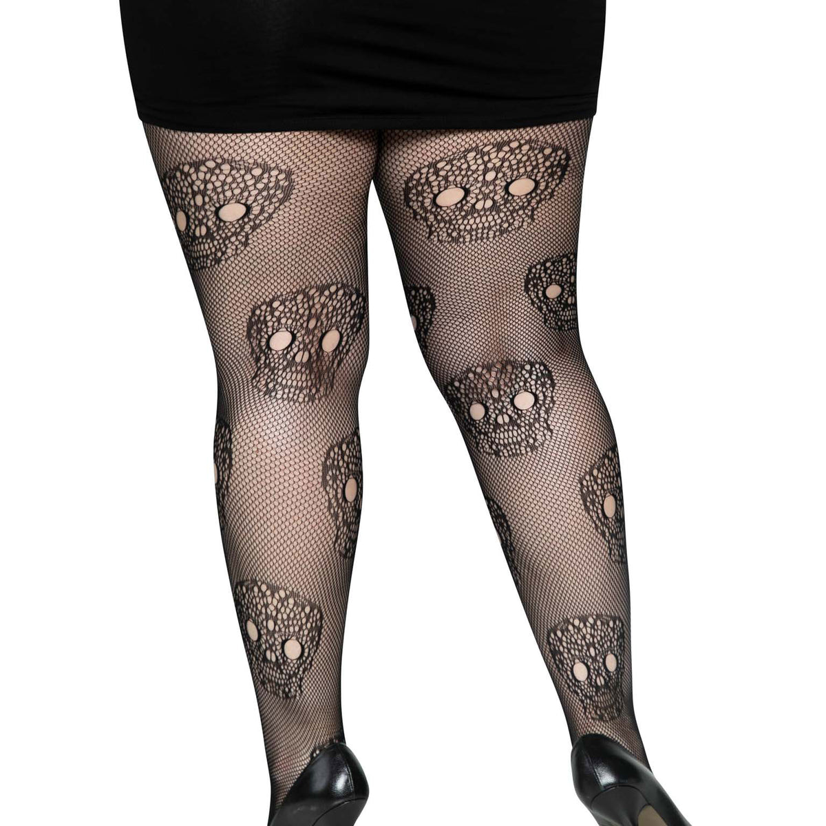 Lace Skulls Fishnet Tights - 1x/2x - Black Leg Avenue