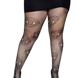 Lace Skulls Fishnet Tights - 1x/2x - Black Leg Avenue