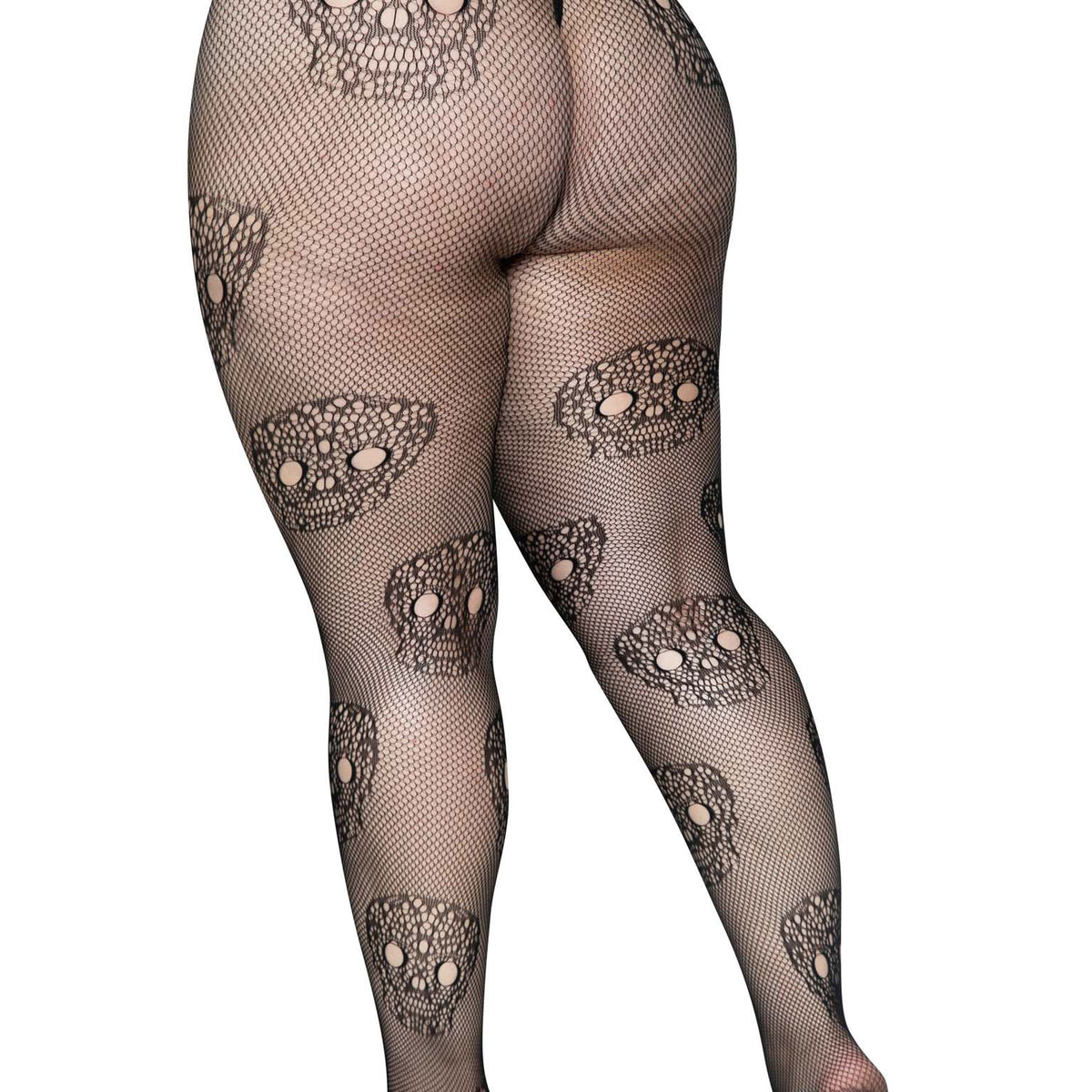 Lace Skulls Fishnet Tights - 1x/2x - Black Leg Avenue