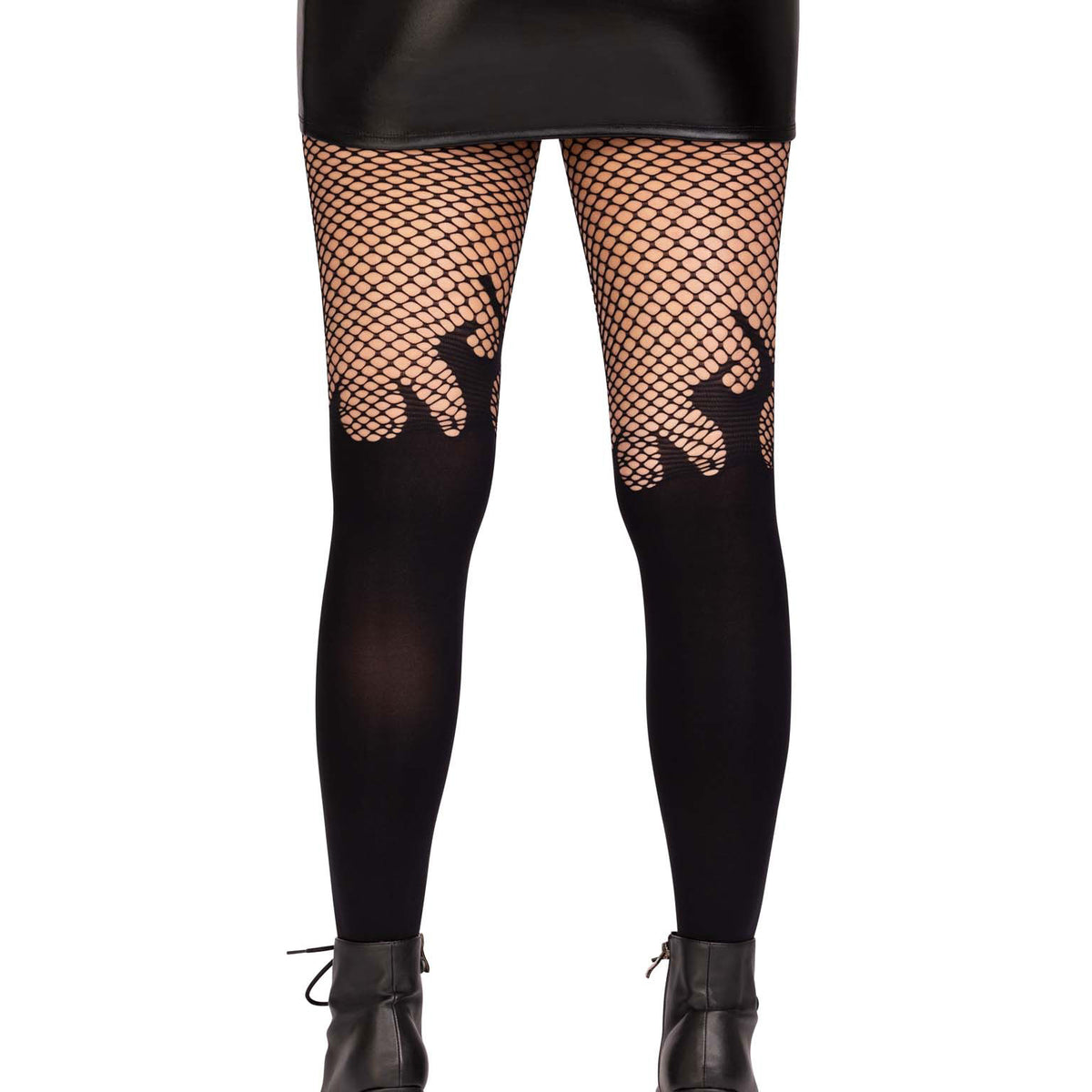 Opaque Flame Tights With Fishnet Top - One Size -  Black Leg Avenue