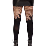 Opaque Flame Tights With Fishnet Top - One Size -  Black Leg Avenue