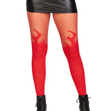 Opaque Flame Tights With Fishnet Top - One Size -  Red Leg Avenue