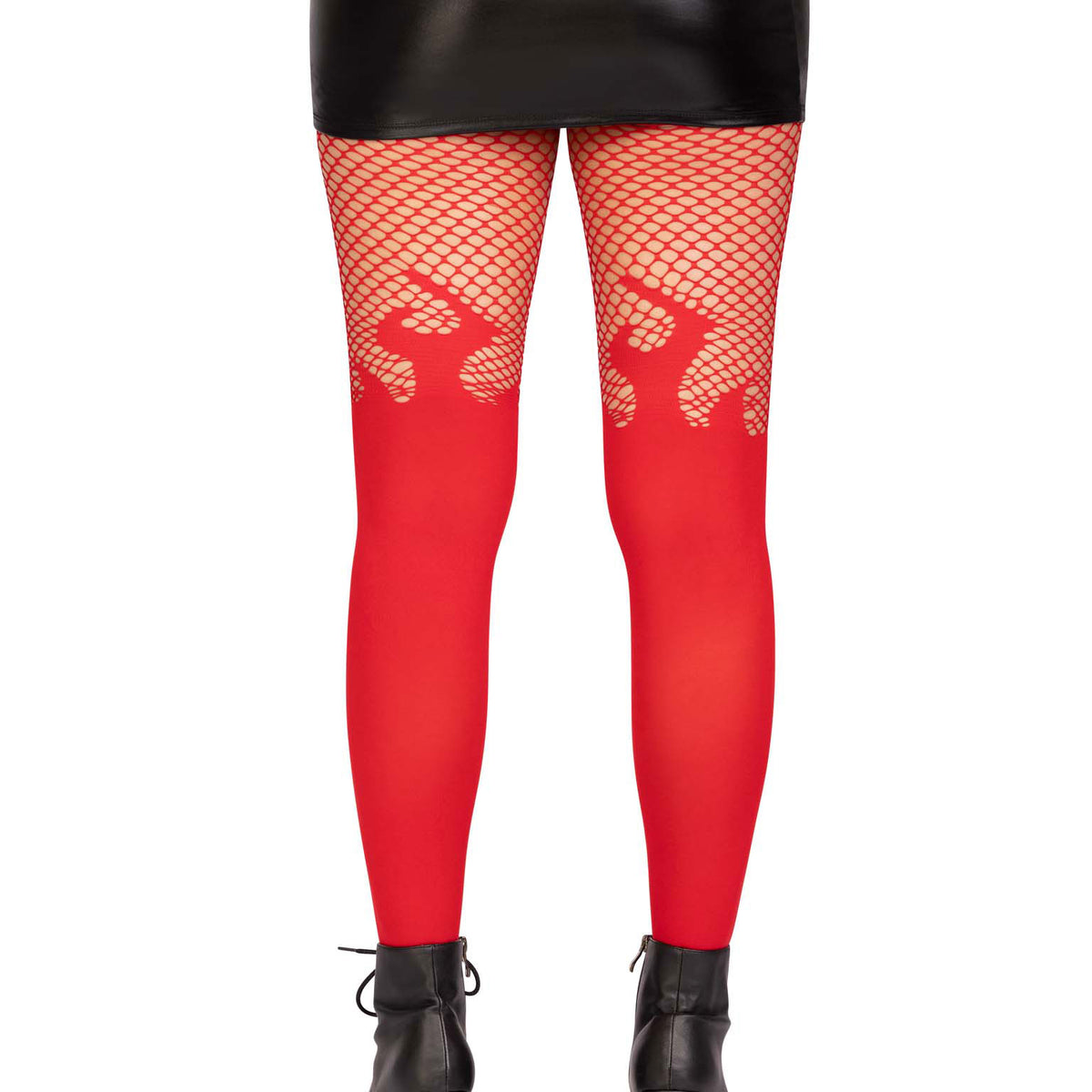 Opaque Flame Tights With Fishnet Top - One Size -  Red Leg Avenue