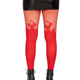 Opaque Flame Tights With Fishnet Top - One Size -  Red Leg Avenue