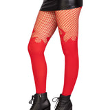 Opaque Flame Tights With Fishnet Top - One Size -  Red Leg Avenue