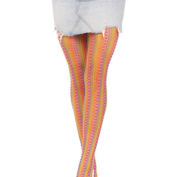 Rainbow Crochet Net Tights - One Size - Multicolor Leg Avenue