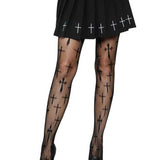 Worship Me Cross Net Tights - 1x/2x - Black Leg Avenue