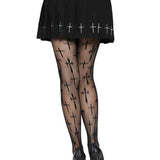 Worship Me Cross Net Tights - 1x/2x - Black Leg Avenue