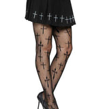 Worship Me Cross Net Tights - 1x/2x - Black Leg Avenue