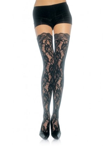 Lace Top Lace Thigh Highs - One Size - Black Leg Avenue