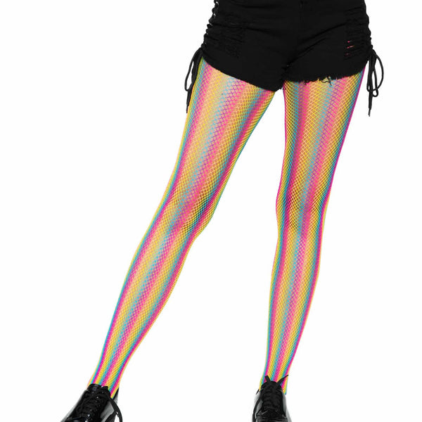 Neon Rainbow Striped Fishnet Tights - One Size -  Multicolor Leg Avenue