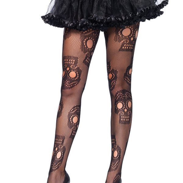 Sugar Skull Net Pantyhose - One Size Leg Avenue