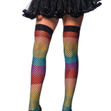 Rainbow Thigh Highs With Fishnet Overlay - One Size Leg Avenue