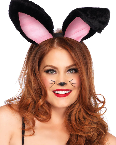 Plush Bunny Rabbit Ears Headband - Black Leg Avenue