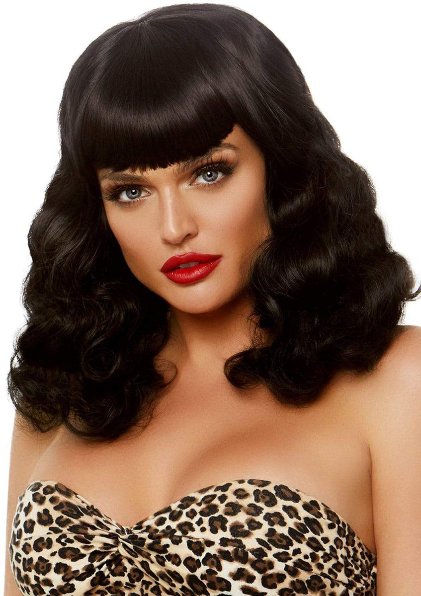 16 Inch Retro Curly Bob Wig - Black Leg Avenue