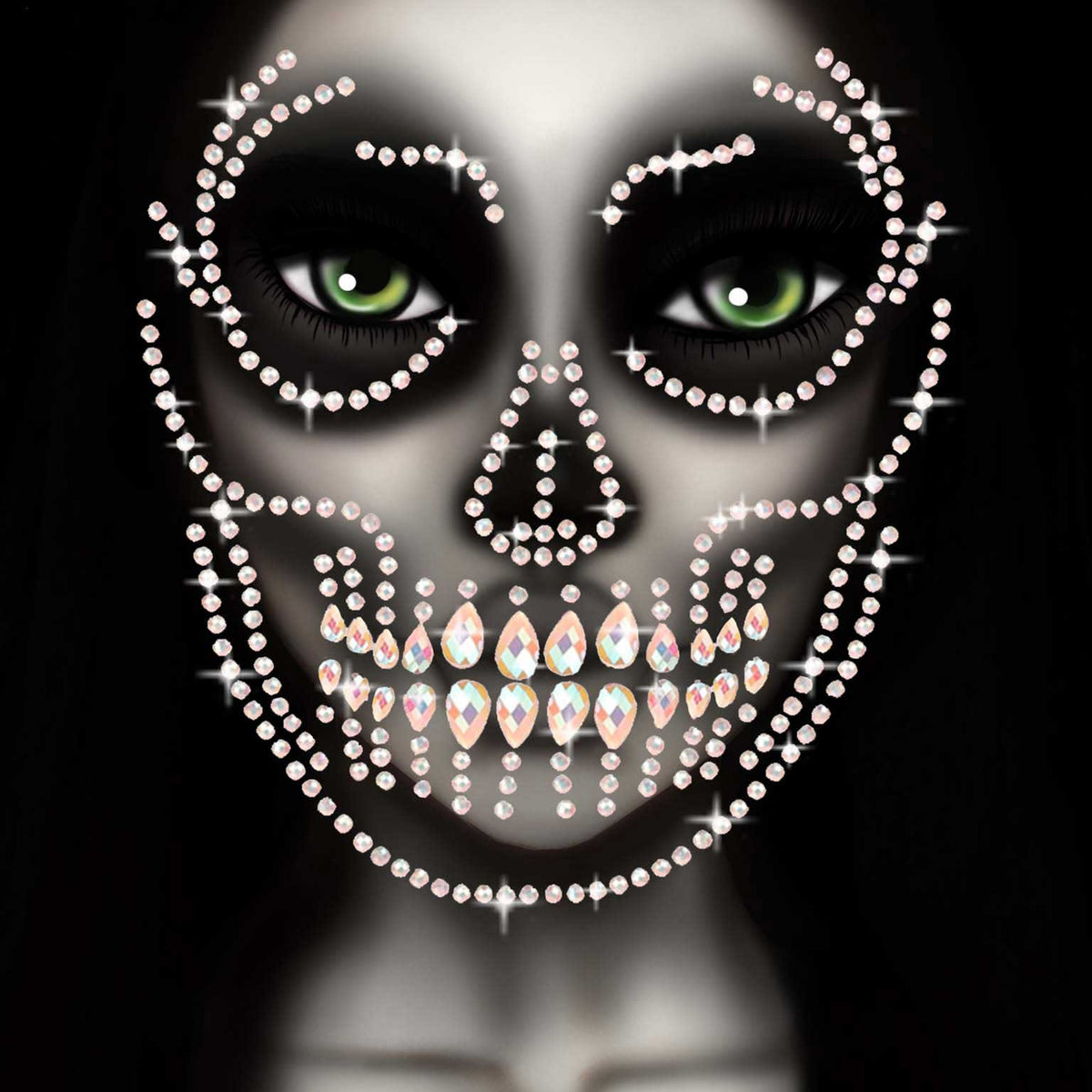 Glow in the Dark Skull Face Jewels Sticker Leg Avenue