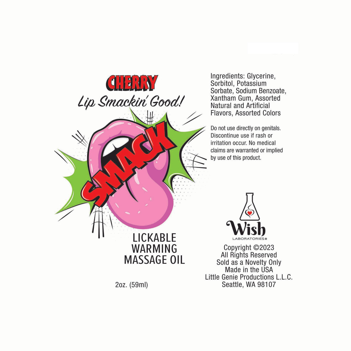 Smack Warming and Lickable Massage Oil - Cherry 2 Oz Little Genie