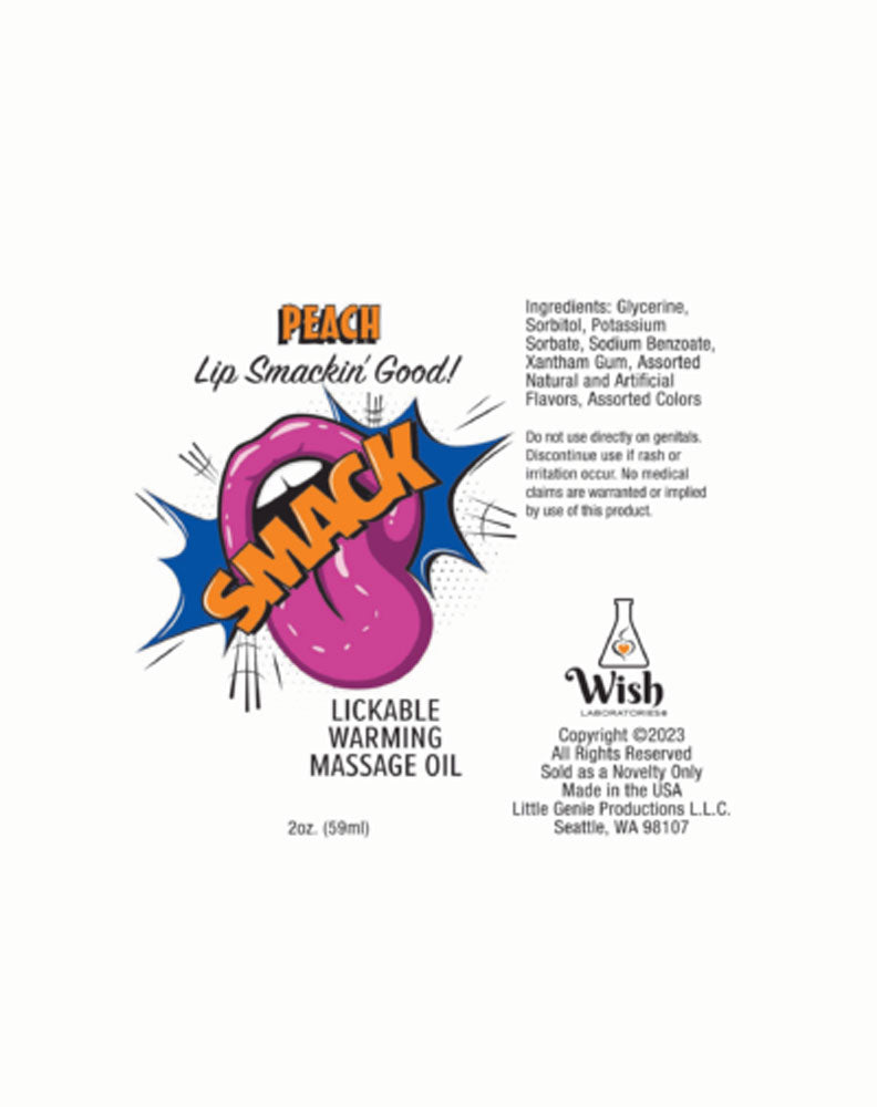 Smack Warming and Lickable Massage Oil - Peach  2 Oz Little Genie