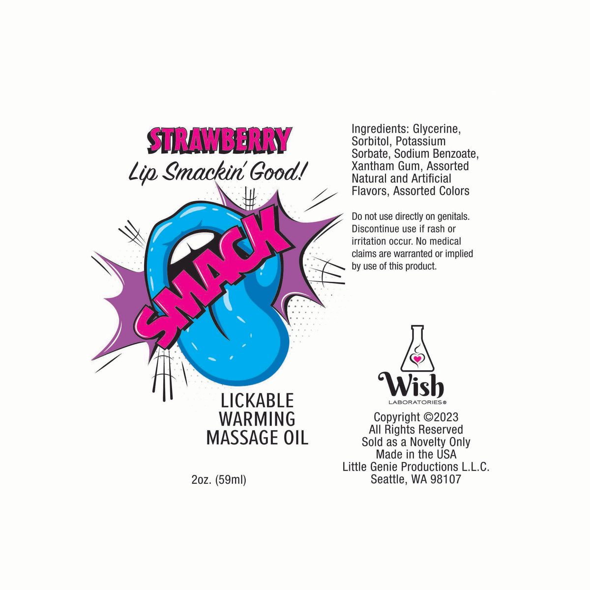 Smack Warming and Lickable Massage Oil -  Strawberry 2 Oz Little Genie