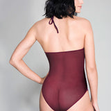 High Neck Scalloped Trim Lace Teddy With Sheer  Back - One Size - Burgundy Music Legs