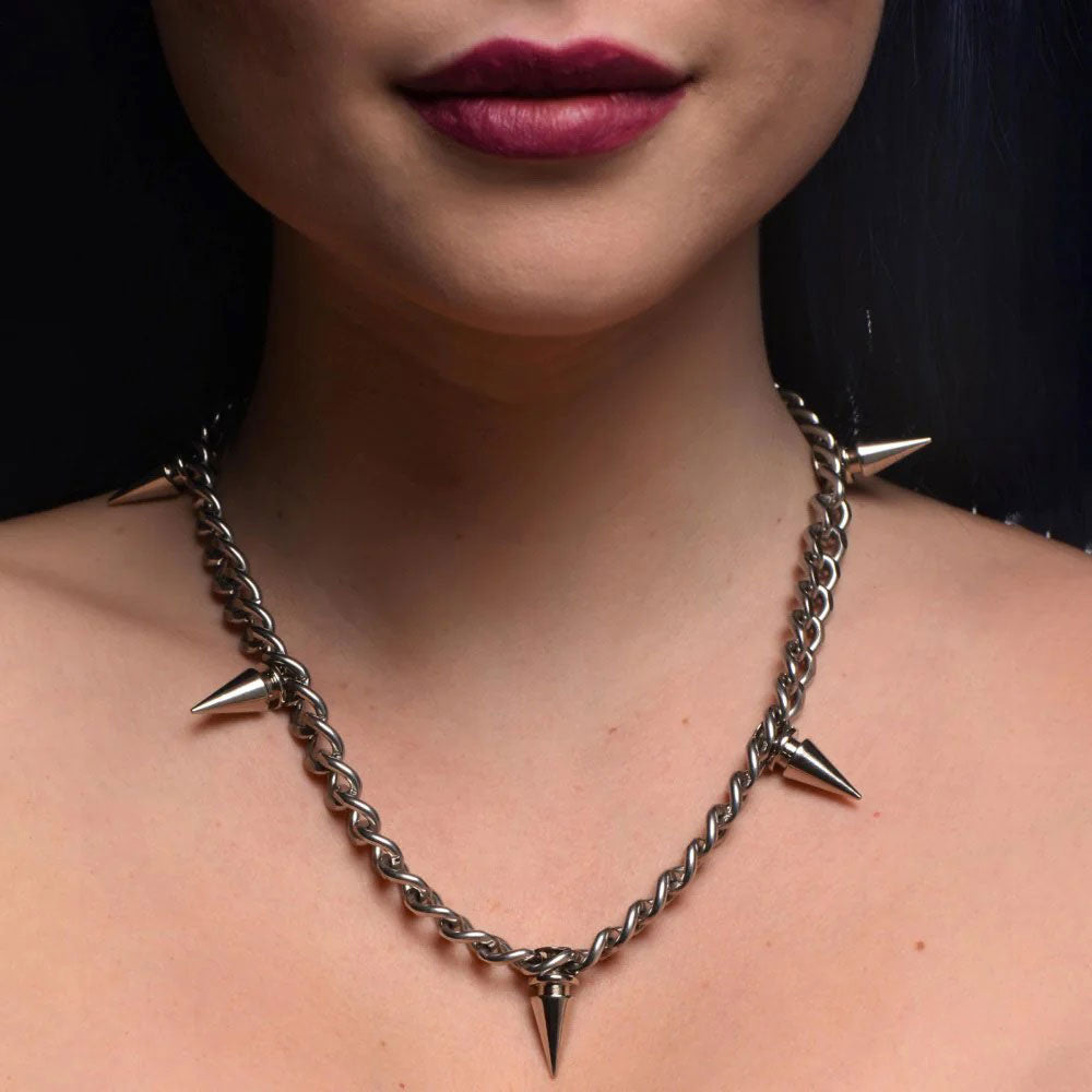 Punk Spiked Necklace Silver XR Brands Master Series