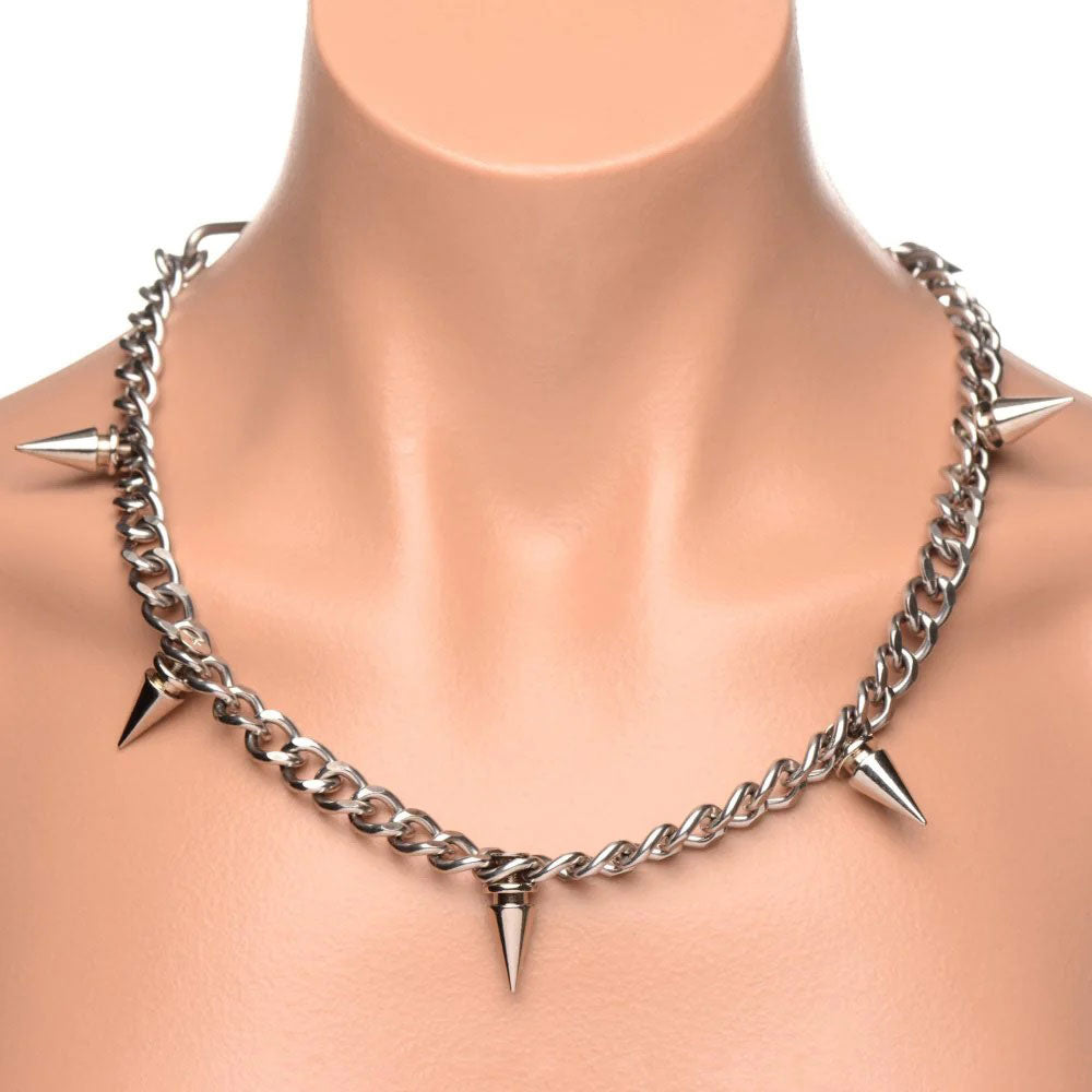 Punk Spiked Necklace Silver XR Brands Master Series