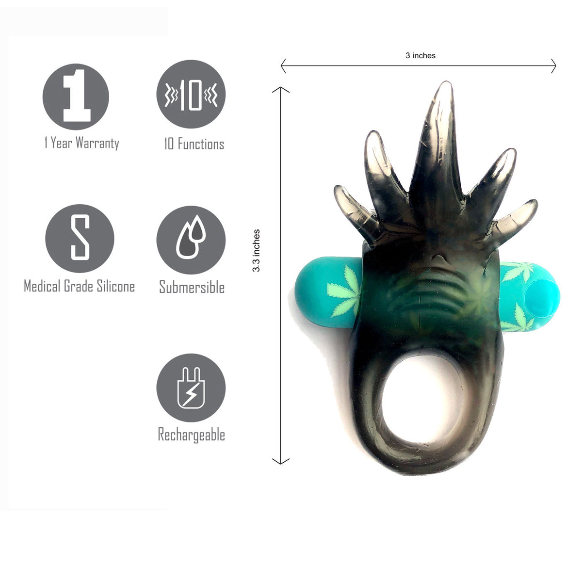 Ziggy Pot Leaf USB Rechargeable Vibrating Erection Enhancer Ring - 420 Series Maia Toys