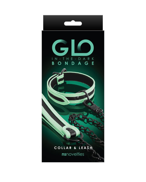 Glo Bondage - Collar and Leash - Green nsnovelties