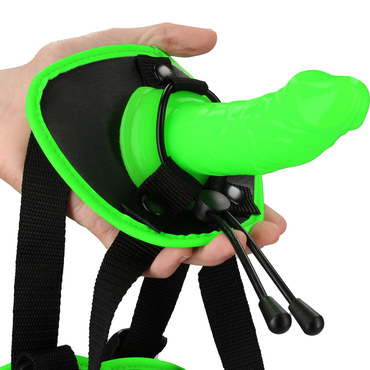 Bonded Leather Strap-on With Silicone Dildo 5.7  Inch - Glow in the Dark Shots Ouch!