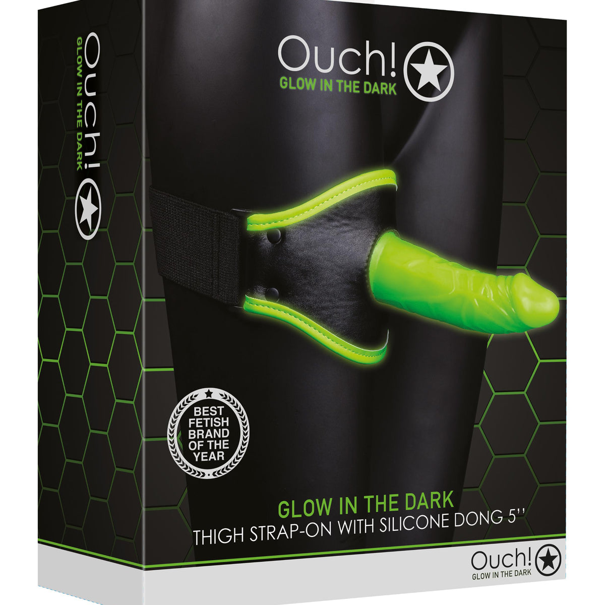 Thigh Strap-on With Silicone Dildo 5.7 Inch - Glow in the Dark Shots Ouch!