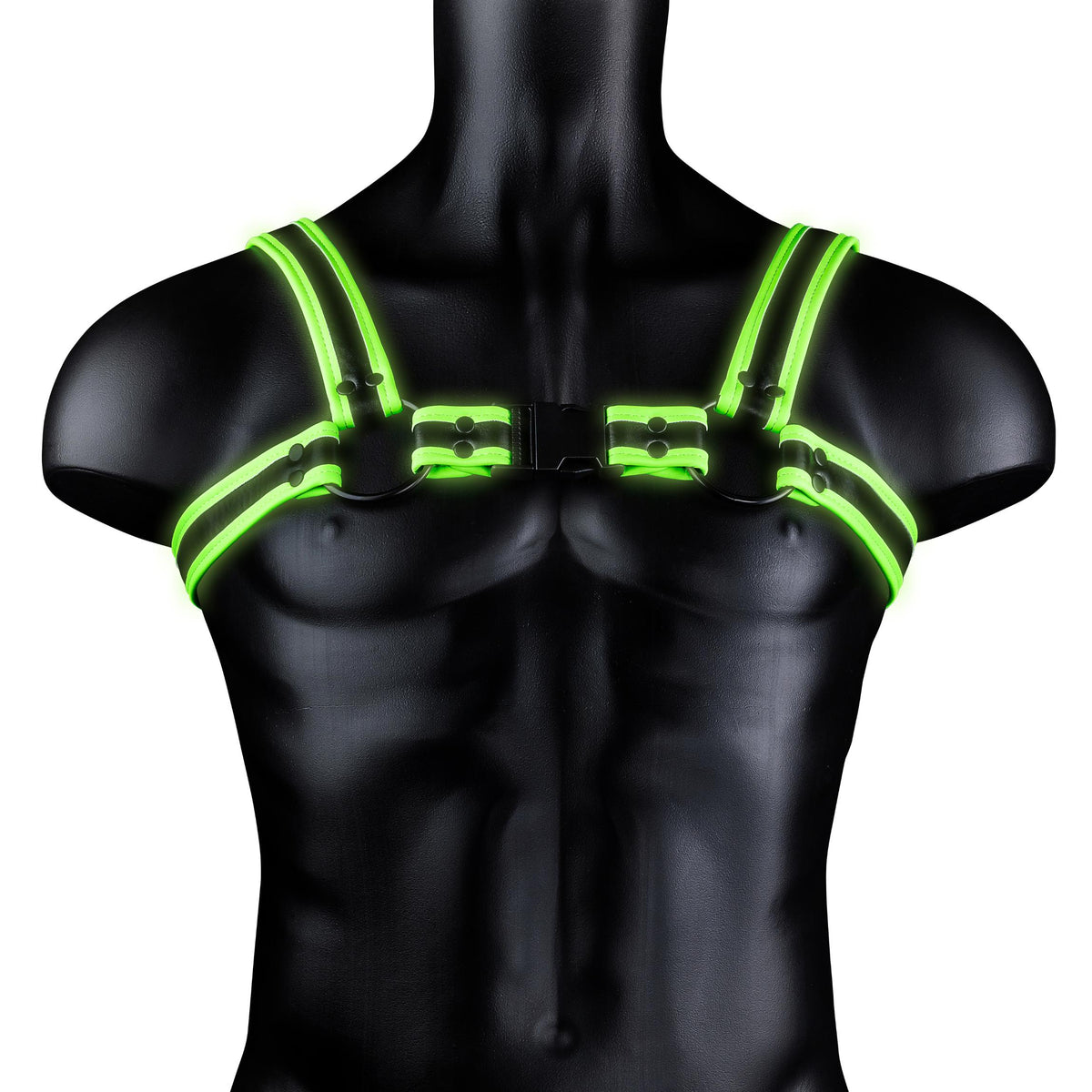 Bonded Leather Buckle Harness - Large/xlarge -  Glow in the Dark Shots Ouch!