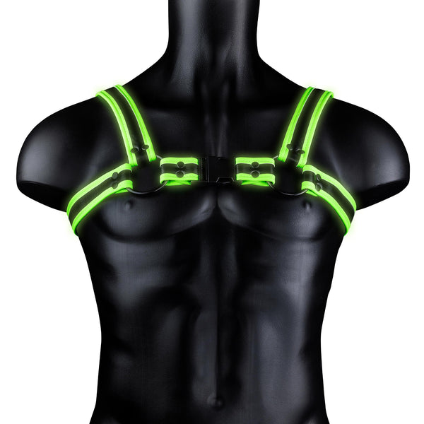 Bonded Leather Buckle Harness - Small/medium -  Glow in the Dark Shots Ouch!