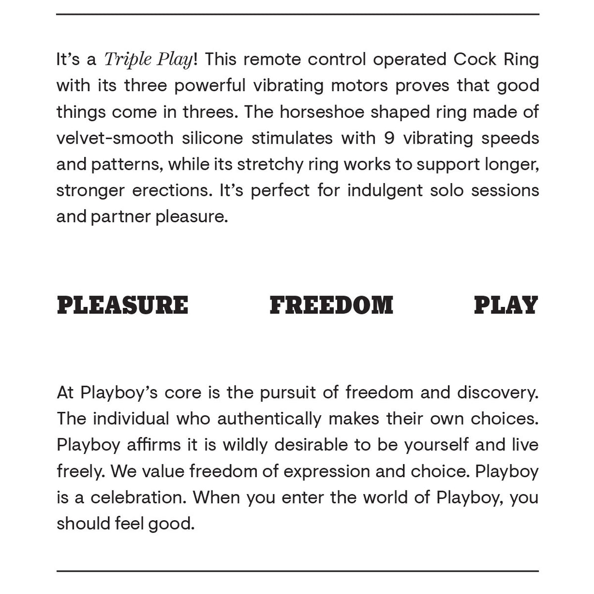 Playboy Pleasure - Triple Play - Cock Ring - Black Playboy Pleasure