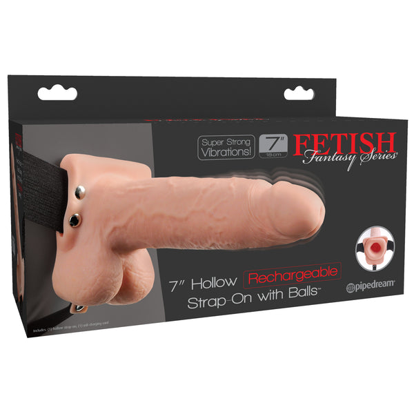 Fetish Fantasy Series 7 Inch Hollow Rechargeable Strap-on With Balls - Flesh Pipedream