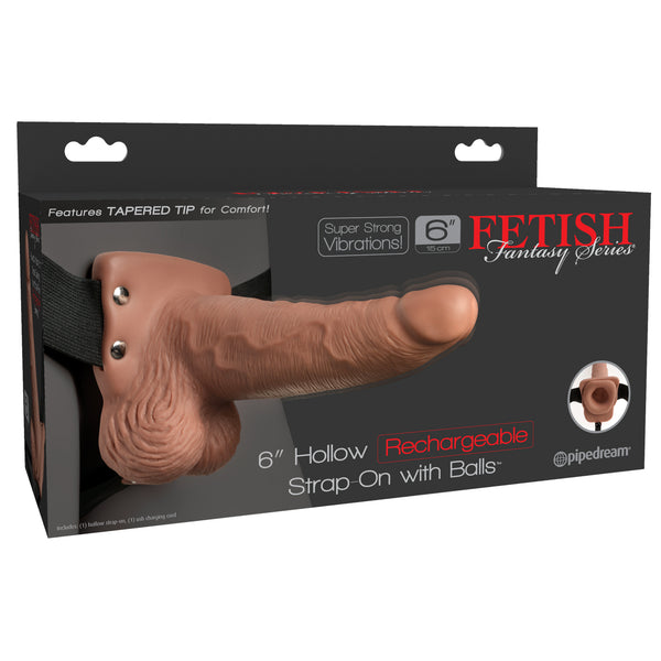 Fetish Fantasy Series 6 Inch Hollow Rechargeable Strap-on With Balls - Tan Pipedream