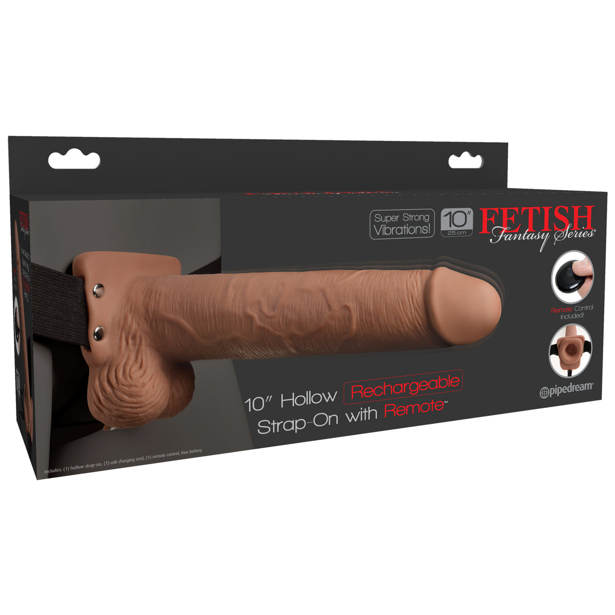 Fetish Fantasy Series 10 Inch Hollow Rechargeable Strap-on With Remote - Tan Pipedream